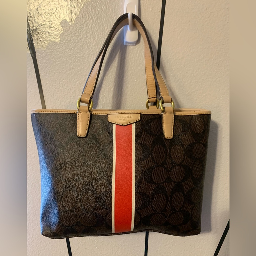 Coach Brown and Red Tote Bag